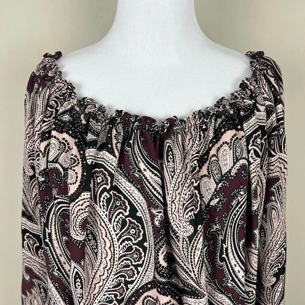 Michael Kors Blouse Top Womens‎ XL Paisley Off The Shoulder Silk Sheer Cropped